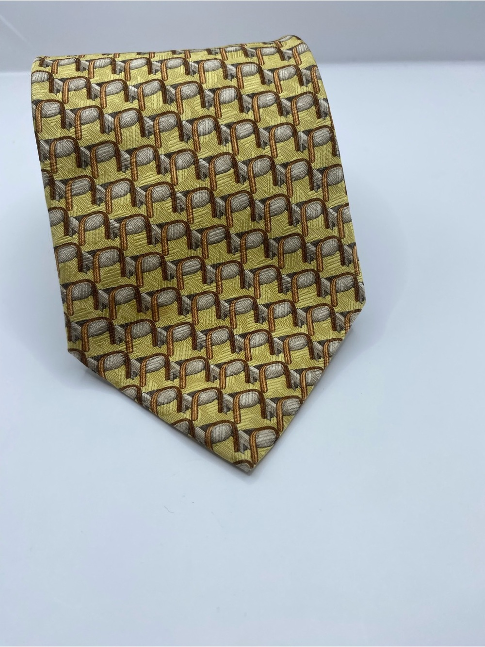 Ermenegildo Zegna Gold and Brown Geometric Silk Tie